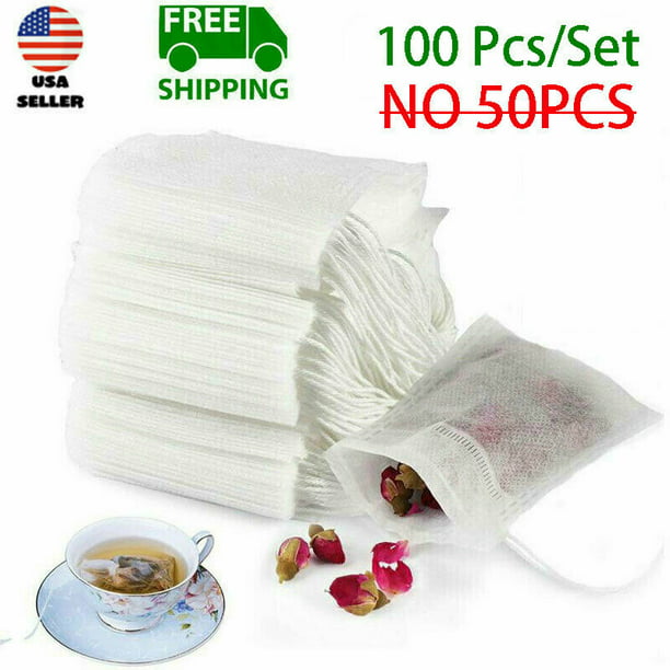 empty teabag disposable filter herb loose leaf tea bag with drawstring 100pcs E